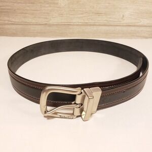 Timberland Leather Belt Brown/Black Silver Tone Buckle Unisex Size 36